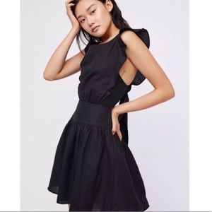 Free People Black Ruffled Dress with Back Tie Bow